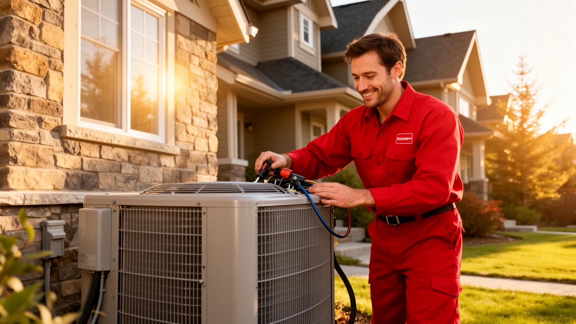 Air Force Heating technician servicing HVAC unit